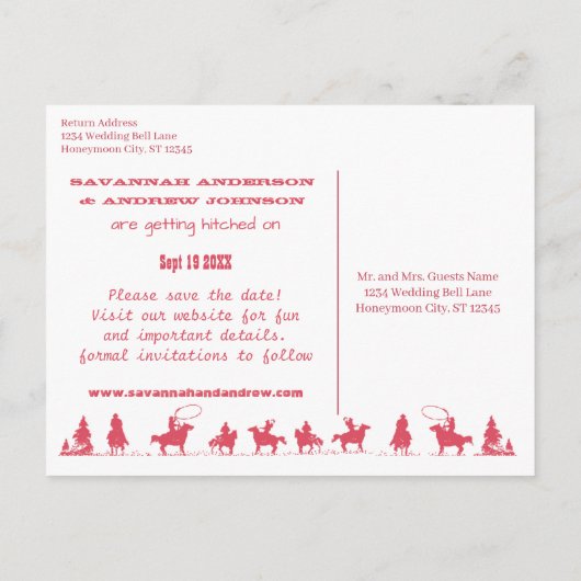 Carte Postale Faire-part Enregistrer la date Western Saddle Pink Cowboy Cas (Dos)