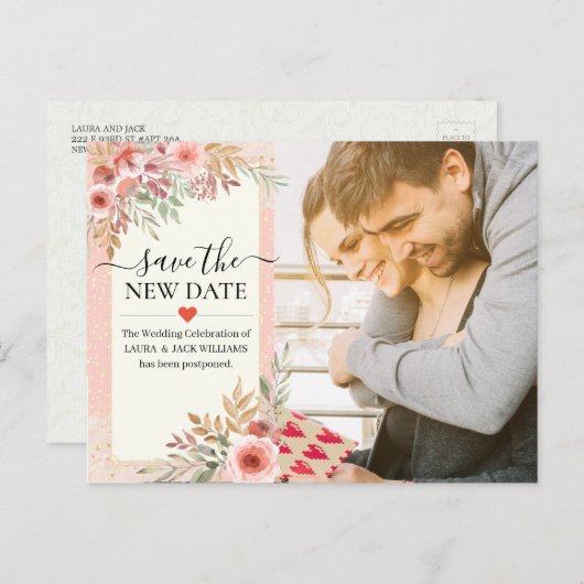 Carte Postale Faire-part Enregistrer la nouvelle date Chic Mariage Postpone (Devant / Derrière)