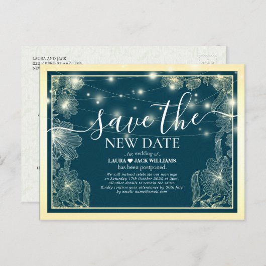 Carte Postale Faire-part Enregistrer la nouvelle date Mariage Postponement (Devant / Derrière)