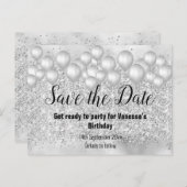 Carte Postale Faire-part Enregistrer la Parties scintillant Date Silver Bal (Devant / Derrière)