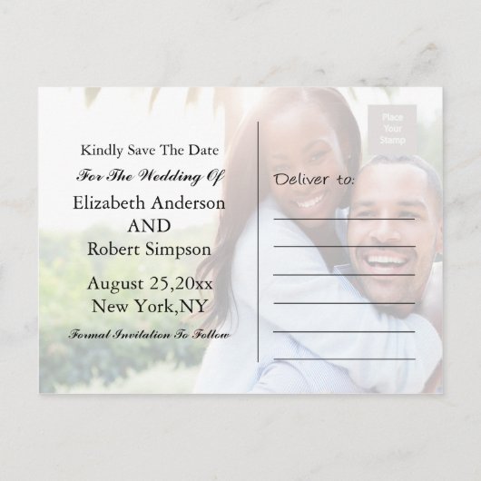 Carte Postale Faire-part Enregistrer la photo Date simple (Dos)