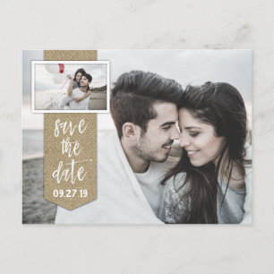 Carte Postale Faire-part Enregistrer la photo de date Mariage rustique toil