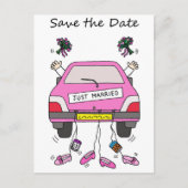 Carte Postale Faire-part Enregistrer la voiture de dessin animé Mariage les (Devant)