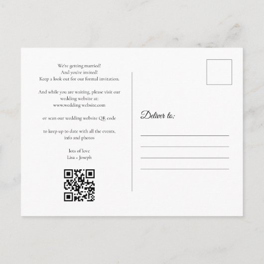 Carte Postale Faire-part Enregistrer le code QR Gold Heart Date Calendar (Dos)