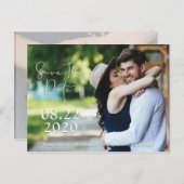 Carte Postale Faire-part Enregistrer Le Script Blanc Ombré Date | 2 photos (Devant / Derrière)