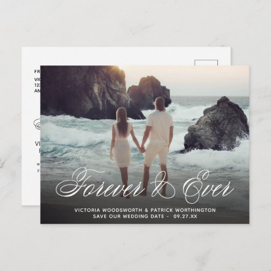 Carte Postale Faire-part Enregistrer le script photo Mariage Date Forever & (Devant / Derrière)