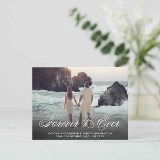 Carte Postale Faire-part Enregistrer le script photo Mariage Date Forever & (Debout devant)