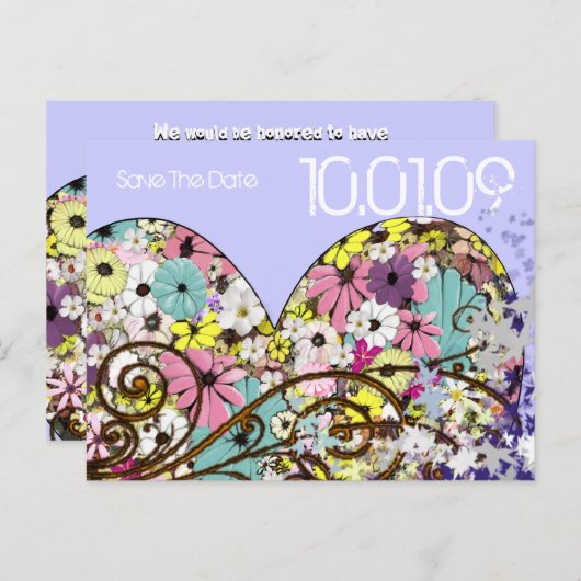 Carte Postale Faire-part Enregistrer les fleurs de date et les Feuilles (Devant / Derrière)