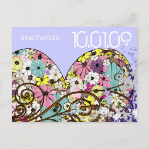 Carte Postale Faire-part Enregistrer les fleurs de date et les Feuilles
