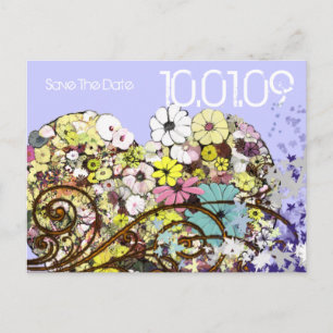 Carte Postale Faire-part Enregistrer les fleurs de date et les Feuilles