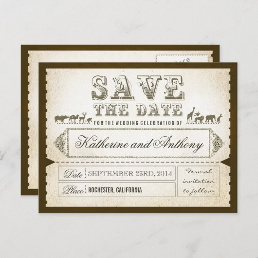 Carte Postale Faire-part enregistrer les tickets de date ZOO SAFARI (Devant / Derrière)