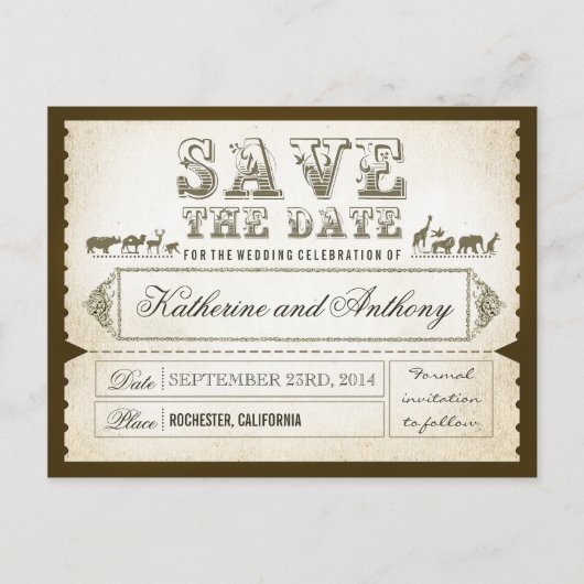 Carte Postale Faire-part enregistrer les tickets de date ZOO SAFARI (Devant)