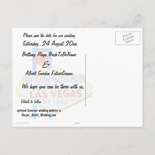 Carte Postale Faire-part Enregistrer l'or Mariage de date Las Vegas (Dos)