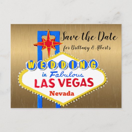 Carte Postale Faire-part Enregistrer l'or Mariage de date Las Vegas (Devant)