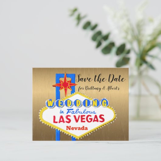 Carte Postale Faire-part Enregistrer l'or Mariage de date Las Vegas (Debout devant)