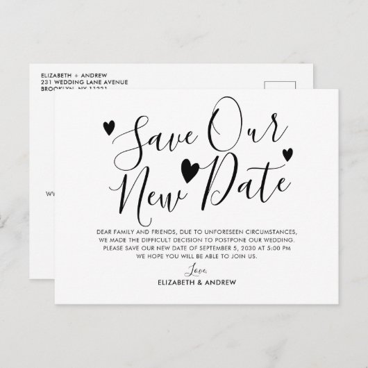 Carte Postale Faire-part Enregistrer nos nouveaux plans de date Heart Maria (Devant / Derrière)