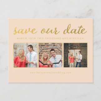 Carte Postale Faire-part Enregistrer notre date Gold Script Typographie Pho