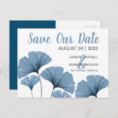 Carte Postale Faire-part Enregistrer notre date Mariage bleu et blanc (Devant / Derrière)