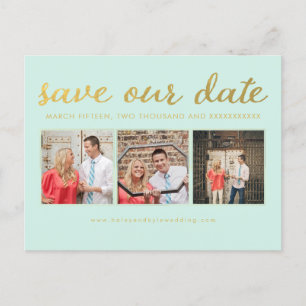 Carte Postale Faire-part Enregistrer notre Date Mint Gold Typocard Photo Ca