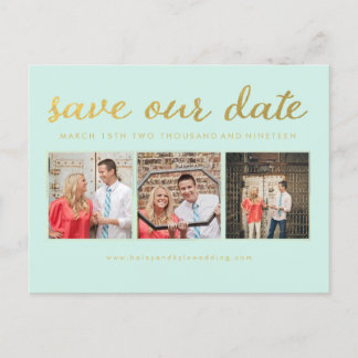 Carte Postale Faire-part Enregistrer notre Date Mint Gold Typocard Photo Ca