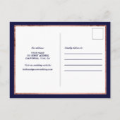 Carte Postale Faire-part Enregistrer notre date rose or marine photo grille (Dos)