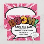 Carte Postale Faire-part Enregistrez la BD BOOM Rose Moderne Fun (Devant / Derrière)
