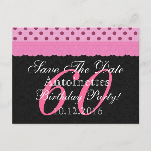 Carte Postale Faire-part Enregistrez la Date 60e Anniversaire Rose et Dente (Devant)