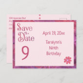 Carte Postale Faire-part Enregistrez la date 9e anniversaire pour une fille (Devant / Derrière)