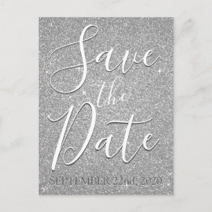 Carte Postale Faire-part Enregistrez la Date Anniversaire Paillettes Argent