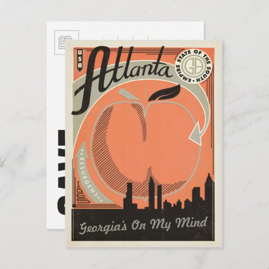 Carte Postale Faire-part Enregistrez la date | Atlanta, GA (Devant / Derrière)