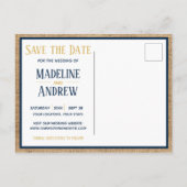 Carte Postale Faire-part Enregistrez la date avec des rayures nautiques et (Dos)