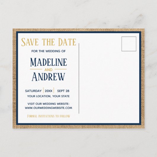 Carte Postale Faire-part Enregistrez la date avec des rayures nautiques et (Dos)