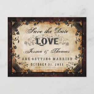 Carte Postale Faire-part Enregistrez la date Brown Gothique Halloween PHOTO
