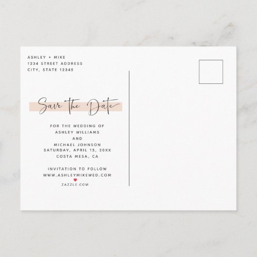 Carte Postale Faire-part Enregistrez la date Calligraphie Photo Rose Mariag (Dos)