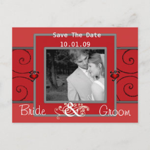 Carte Postale Faire-part Enregistrez la date Corail et Gris avec votre phot