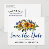 Carte Postale Faire-part Enregistrez la date de la campagne rustique | Navy (Devant / Derrière)