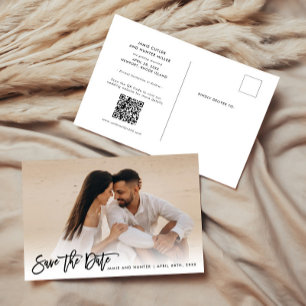 Carte Postale Faire-part Enregistrez la date Écriture Pinceau Photo 