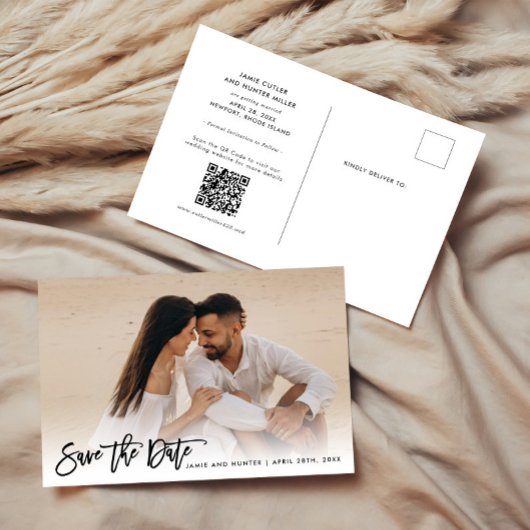 Carte Postale Faire-part Enregistrez la date Écriture Pinceau Photo