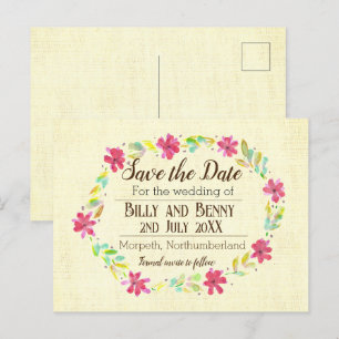 Carte Postale Faire-part Enregistrez la date florale vieillie 