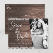 Carte Postale Faire-part Enregistrez la date Moderne Rustique Bois & Photo (Devant / Derrière)