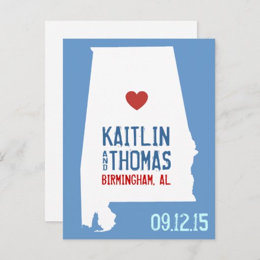 Carte Postale Faire-part Enregistrez la date - Personnalisable - Alabama (Devant / Derrière)