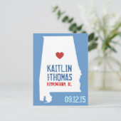 Carte Postale Faire-part Enregistrez la date - Personnalisable - Alabama (Debout devant)