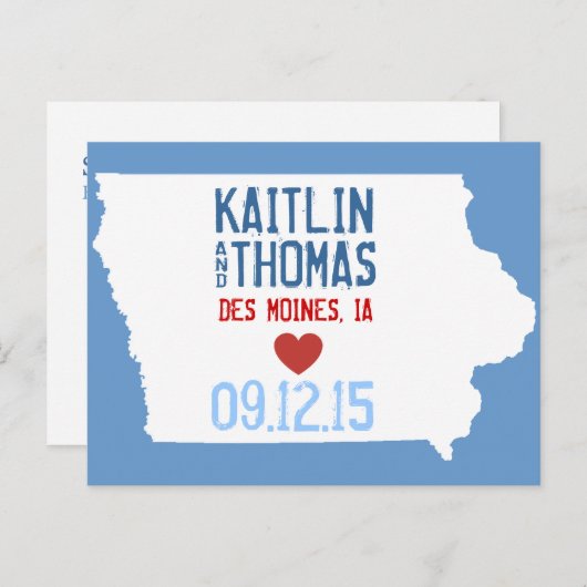 Carte Postale Faire-part Enregistrez la date - Personnalisable - Iowa (Devant / Derrière)