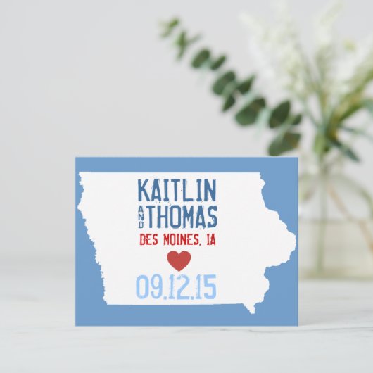 Carte Postale Faire-part Enregistrez la date - Personnalisable - Iowa (Debout devant)