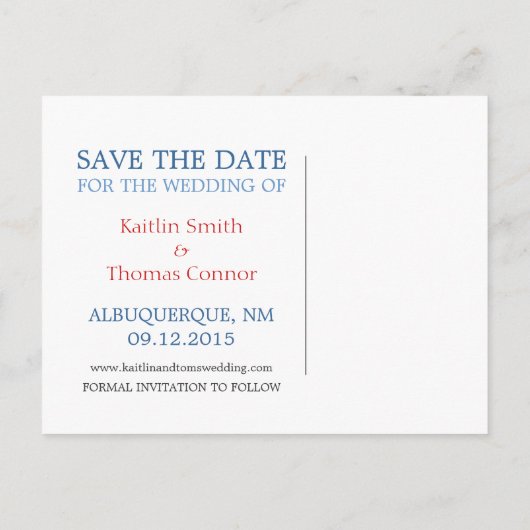 Carte Postale Faire-part Enregistrez la date - Personnalisable - Nouveau-Me (Dos)