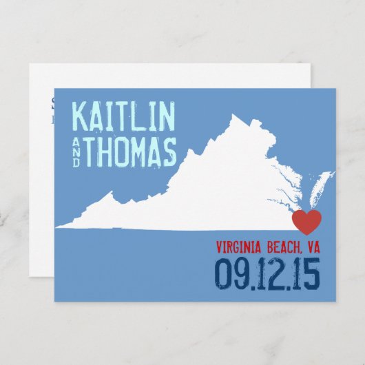 Carte Postale Faire-part Enregistrez la date - Personnalisable - Virginie (Devant / Derrière)