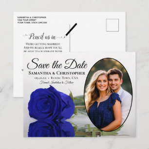 Carte Postale Faire-part Enregistrez la date - Photo ovale rose bleu royal 