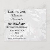 Carte Postale Faire-part Enregistrez la date pour les 15 ans : damassé et n (Dos)