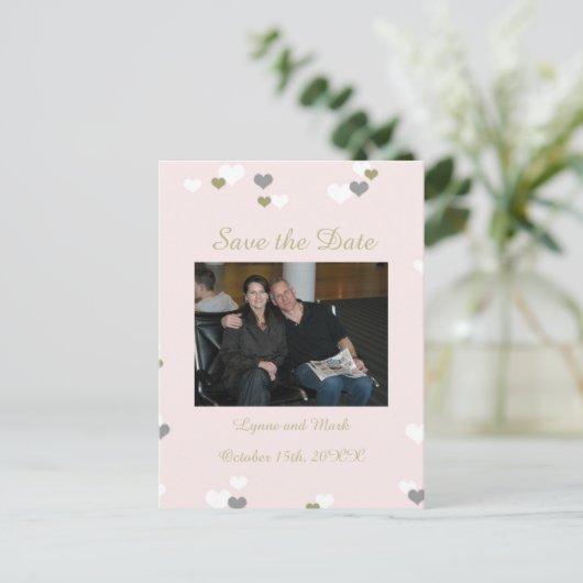 Carte Postale Faire-part Enregistrez la date Rose et Or (Debout devant)