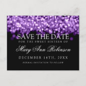 Carte Postale Faire-part Enregistrez la date Sweet 16 Lumières violettes sc (Devant)